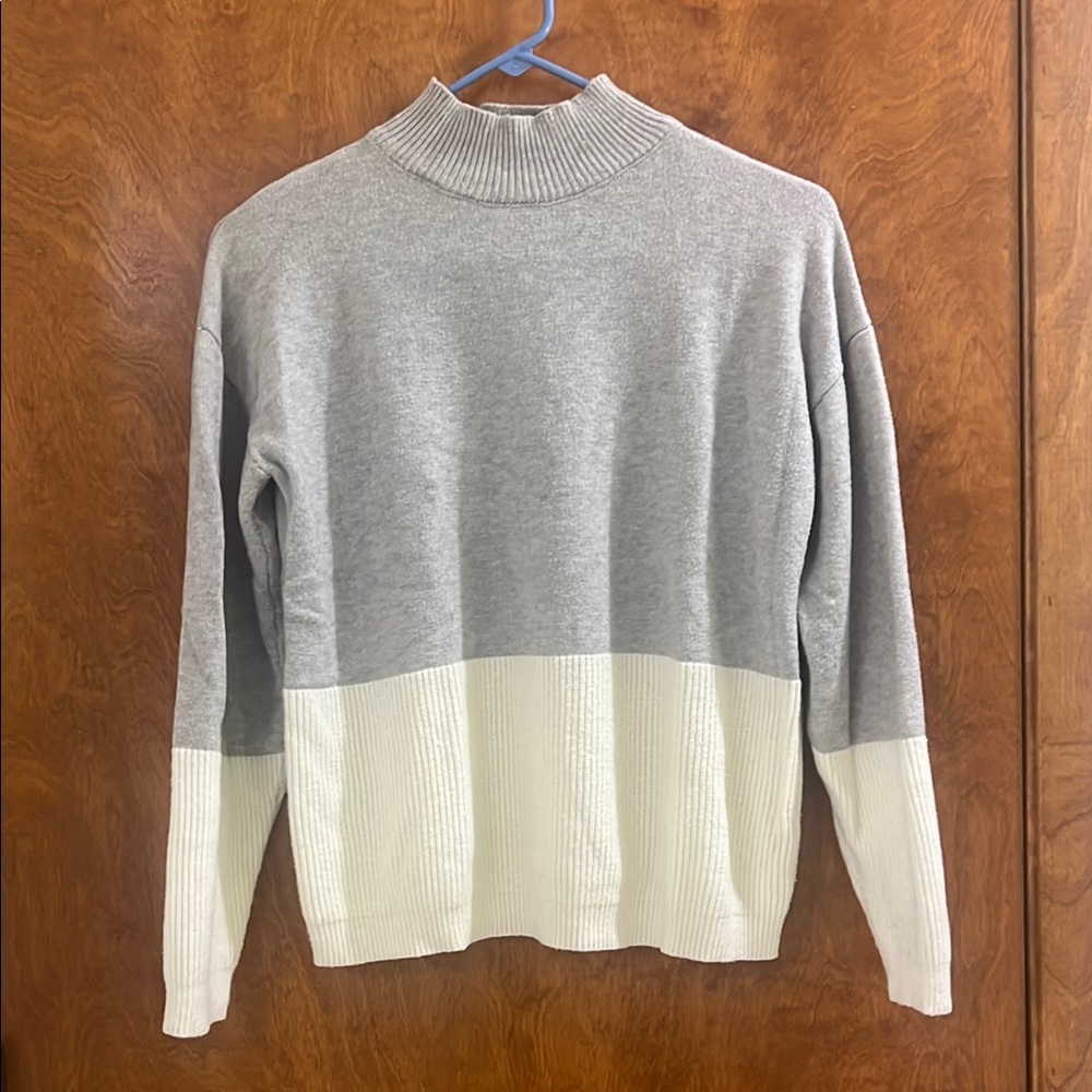 Poof! Gray and White Turtleneck Sweater